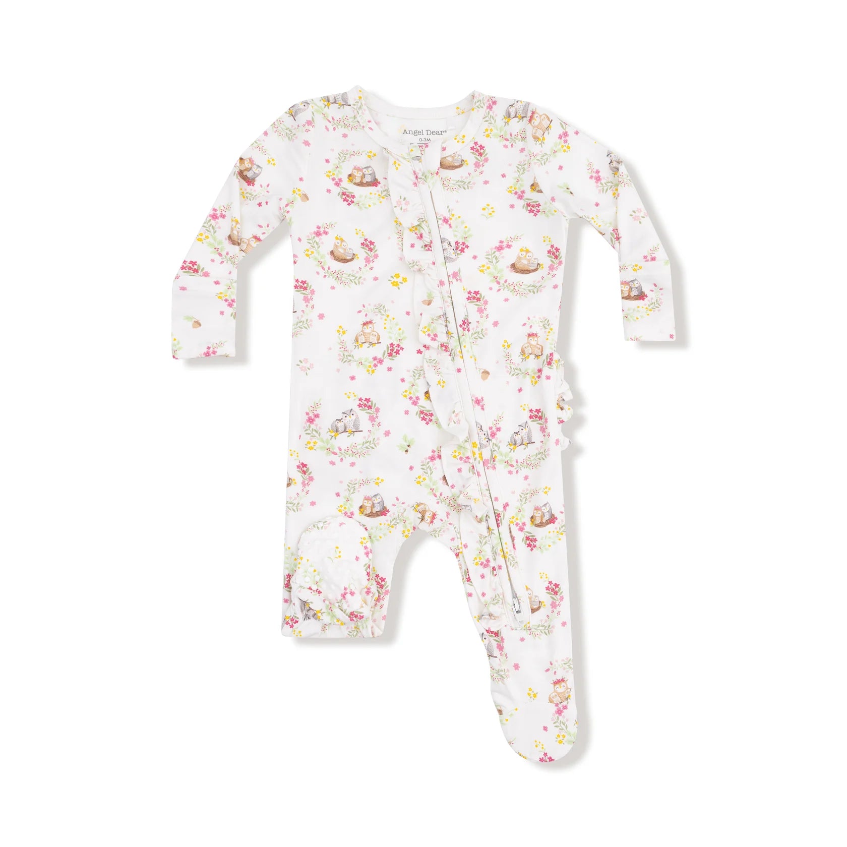 2 Way Ruffle Zipper Footie - Floral Owl Families