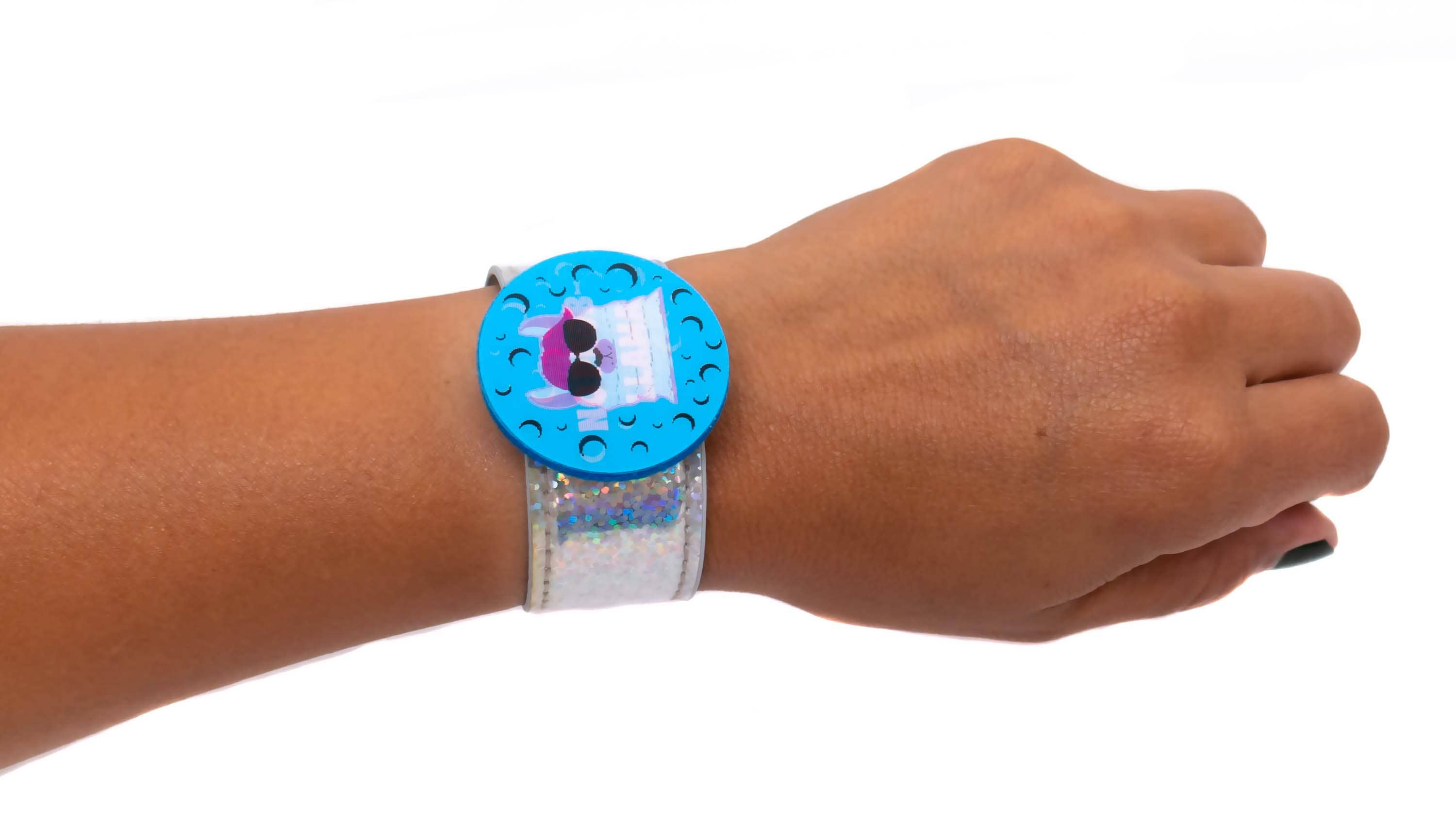 Glitter Slap Bracelet with 3D Image-Shifting Charms - 6 Pack