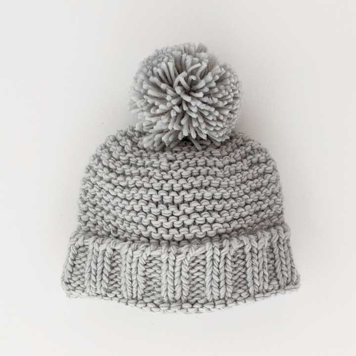 Ice Grey Garter Stitch Beanie Hat Baby & Kids