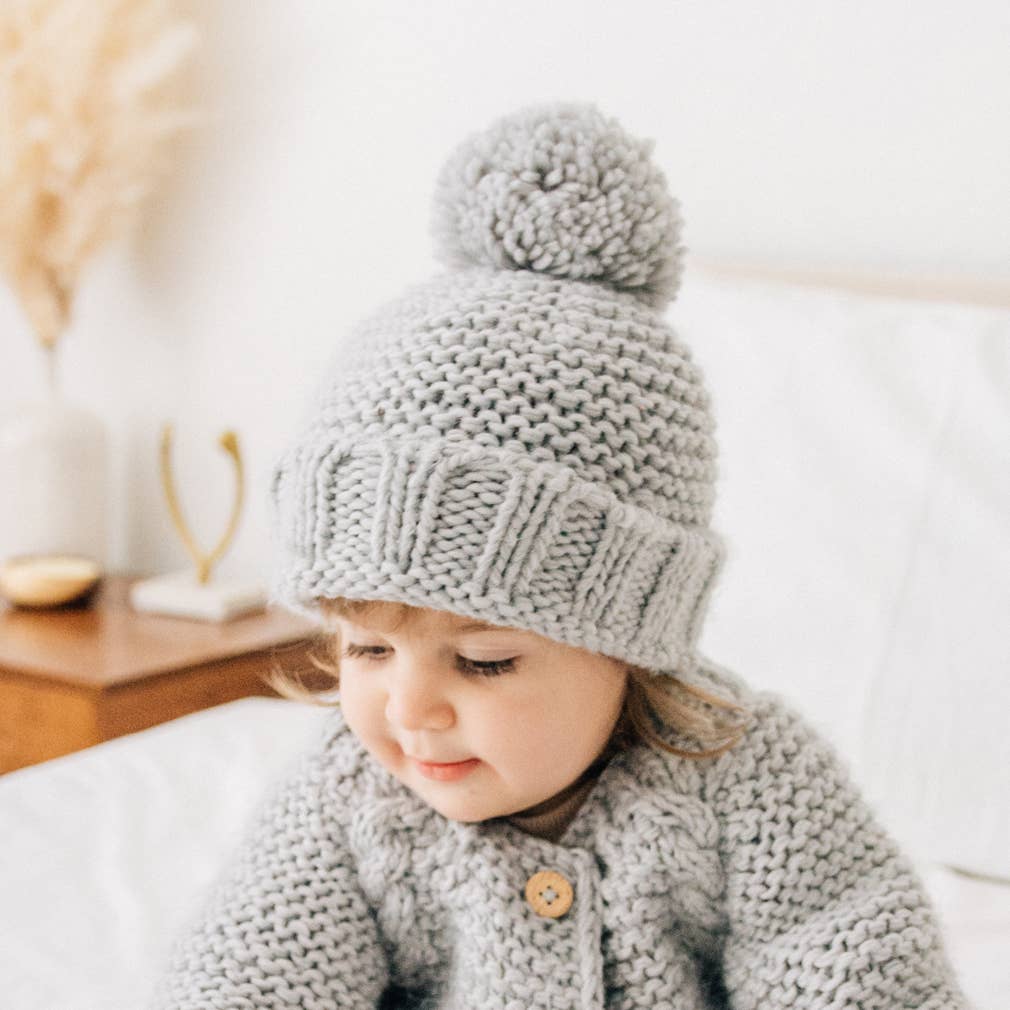 Ice Grey Garter Stitch Beanie Hat Baby & Kids
