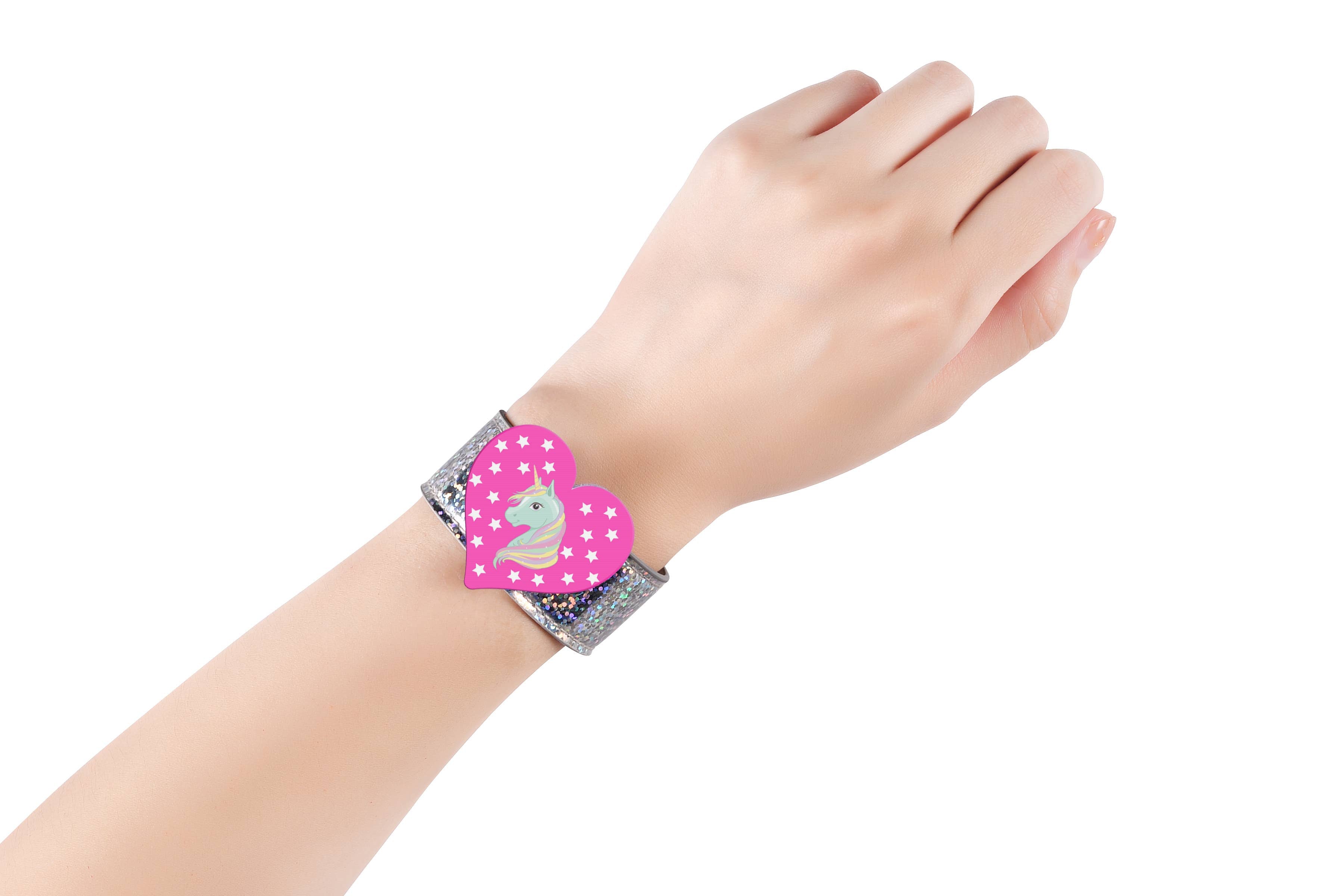 Glitter Slap Bracelet with 3D Image-Shifting Charms - 6 Pack