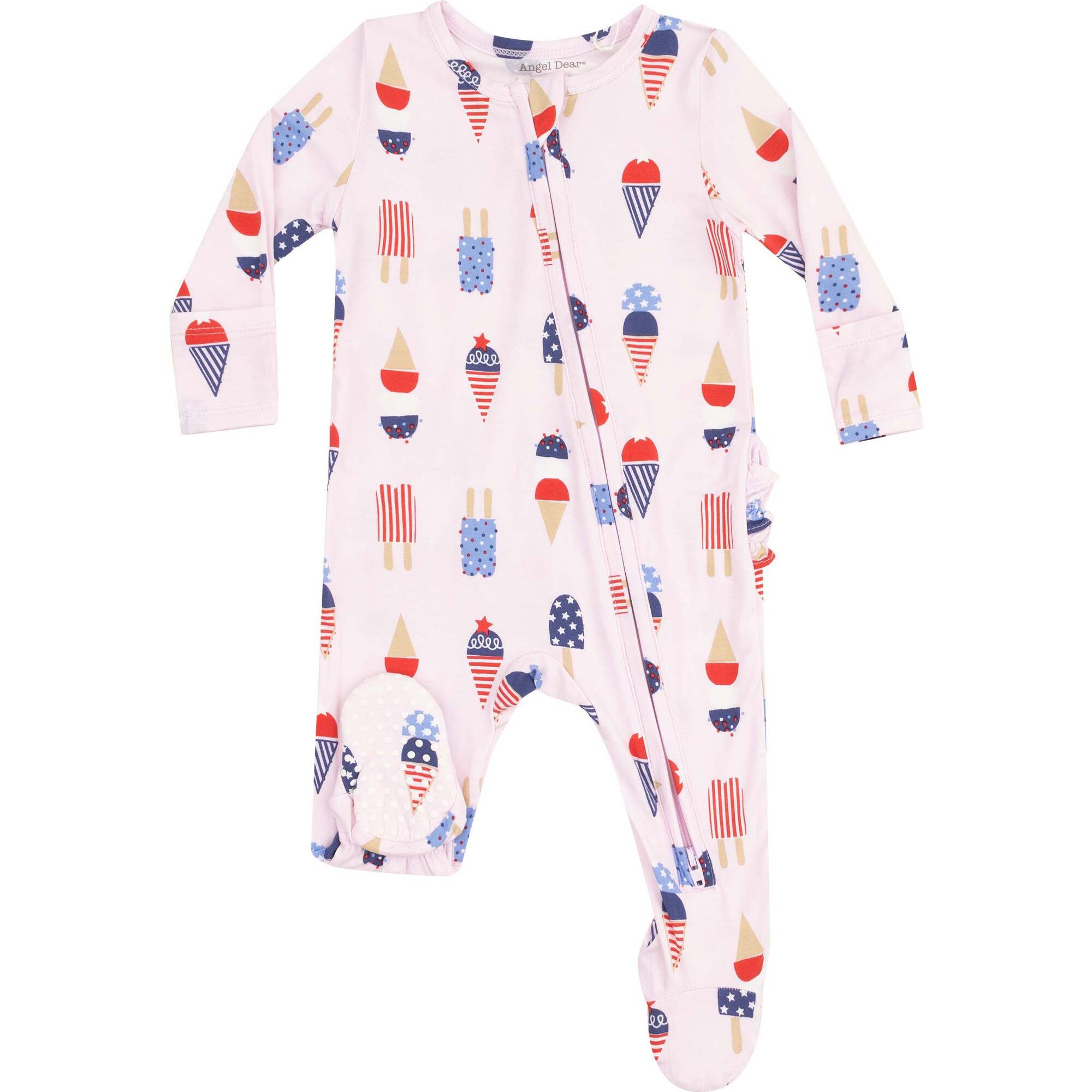2 Way Zipper Ruffle Back Footie, American Ice Cream, Pink