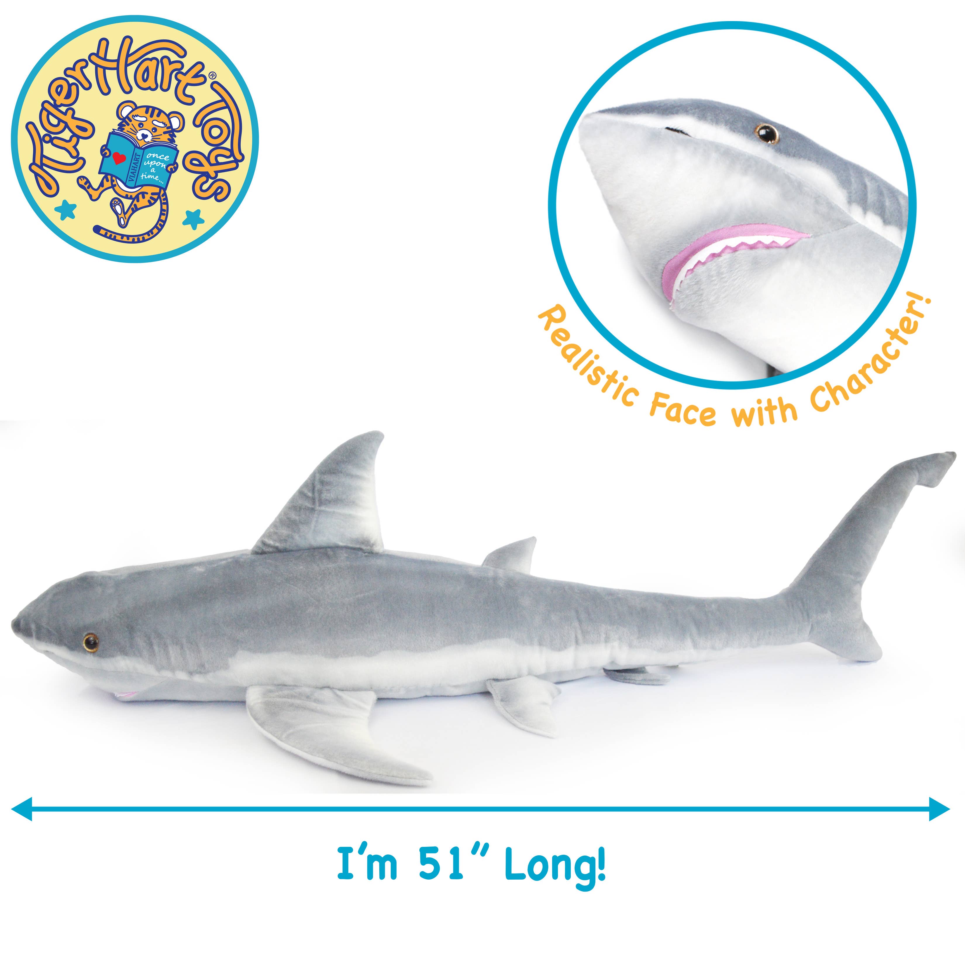 Kiki The Great White Shark- 52 Inch Stuffed Animal Plush