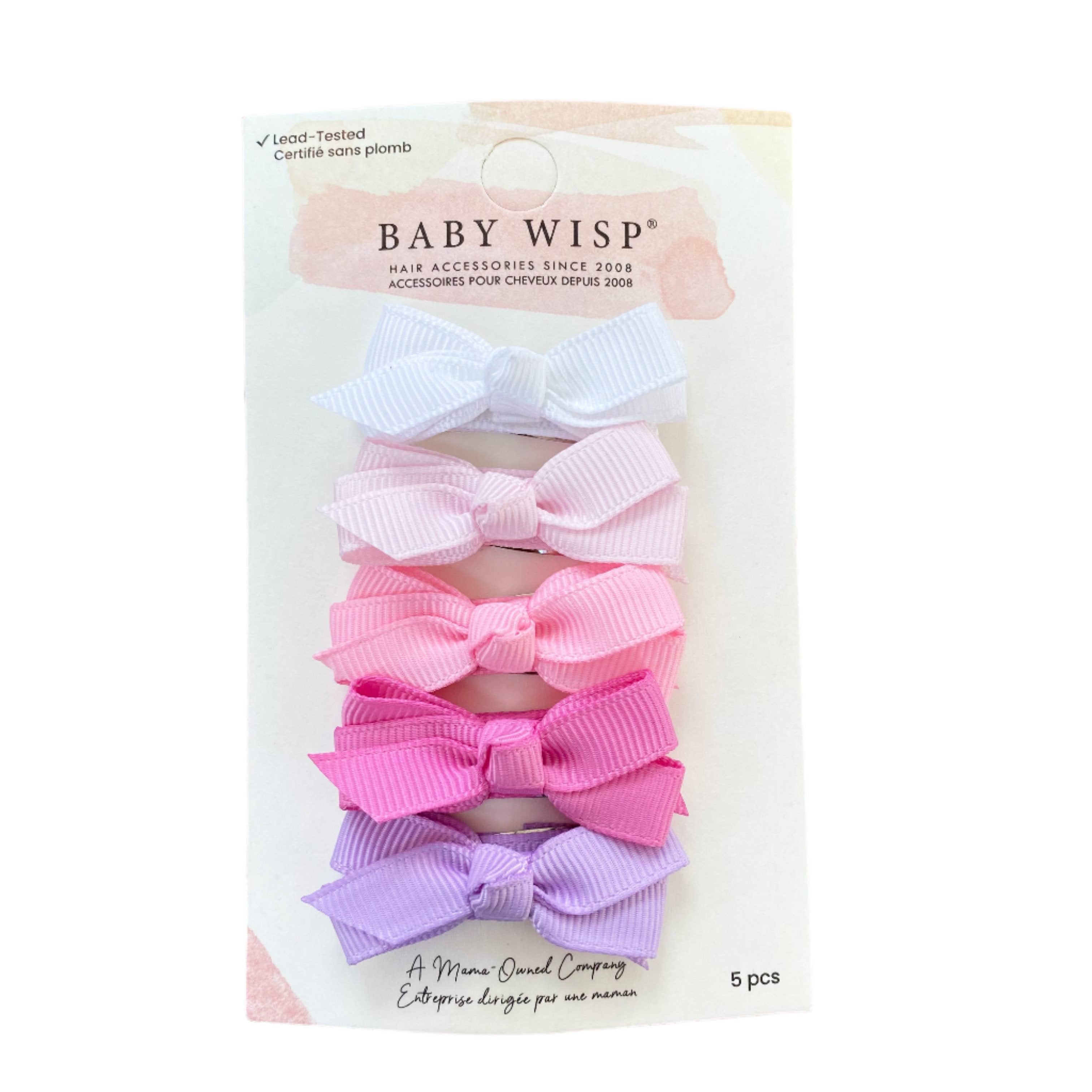 Mini Wisp 5 Chelsea Boutique Grosgrain Bow on Snap Clips- Purple Bloom