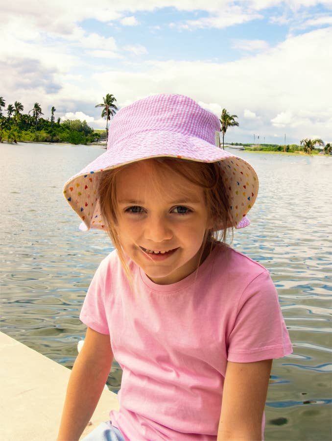 Rainbow Hearts Reversible Sun Hat 3-6 Years