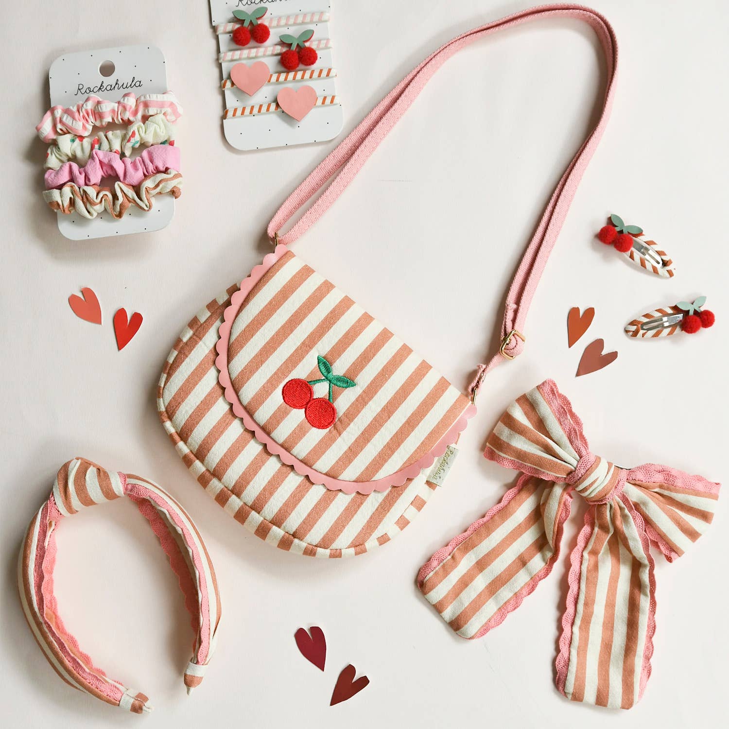 Cherry Stripe Scrunchie Set