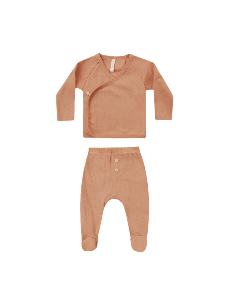 Pointelle Wrap Top + Footed Pant | Melon