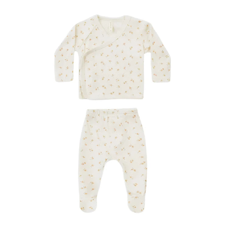 Pointelle Wrap Top + Footed Pant | Ditsy Melon