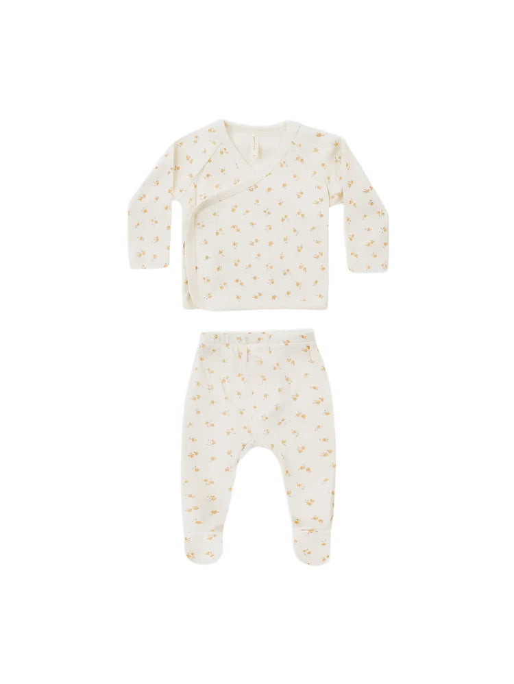 Pointelle Wrap Top + Footed Pant | Ditsy Melon