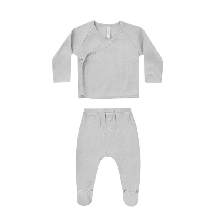 Pointelle Wrap Top + Footed Pant | Cloud