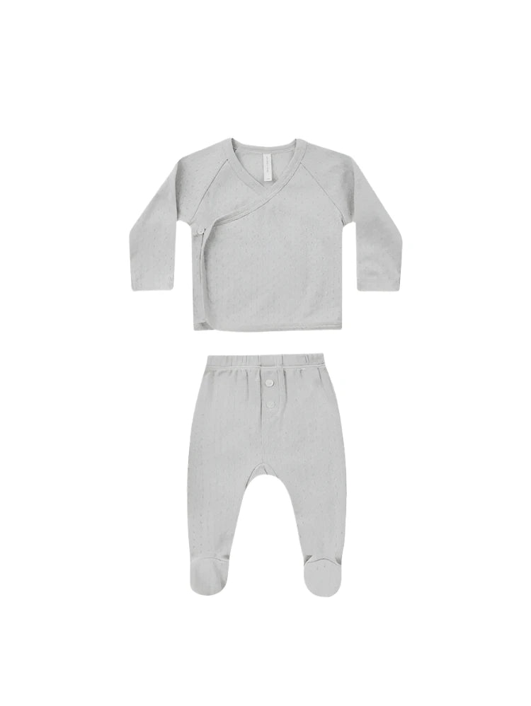 Pointelle Wrap Top + Footed Pant | Cloud