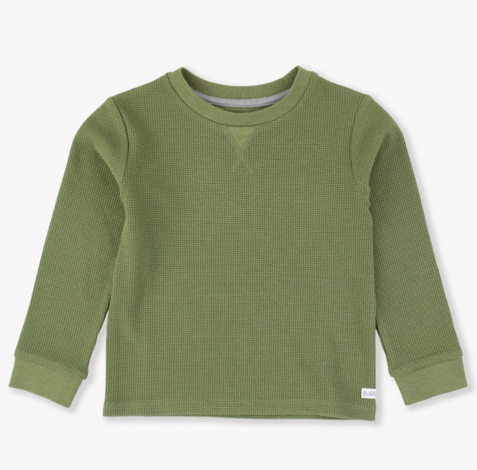 Waffle Knit Long Sleeve Crew Neck