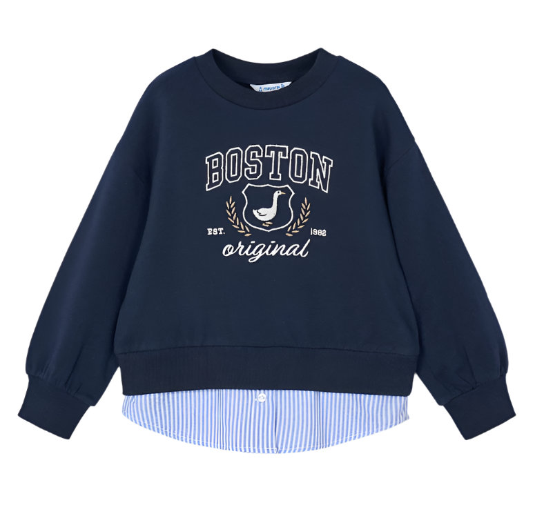 Sweatshirt with Faux Shirt Panels