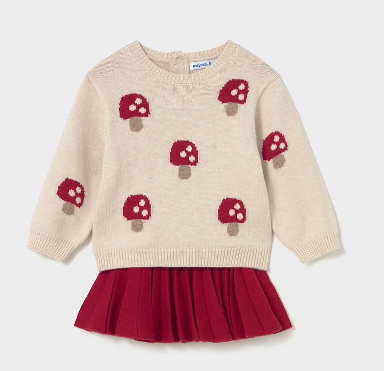 Pleated Skirt and Mushroom Sweater