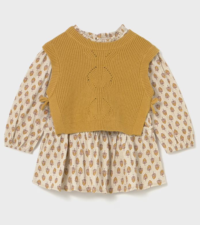 Baby Dress with Faux Knit Vest
