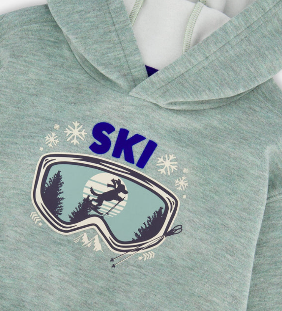 Super Soft Hooded Brushed Jersey Sweatshirt With Graphic Print Green