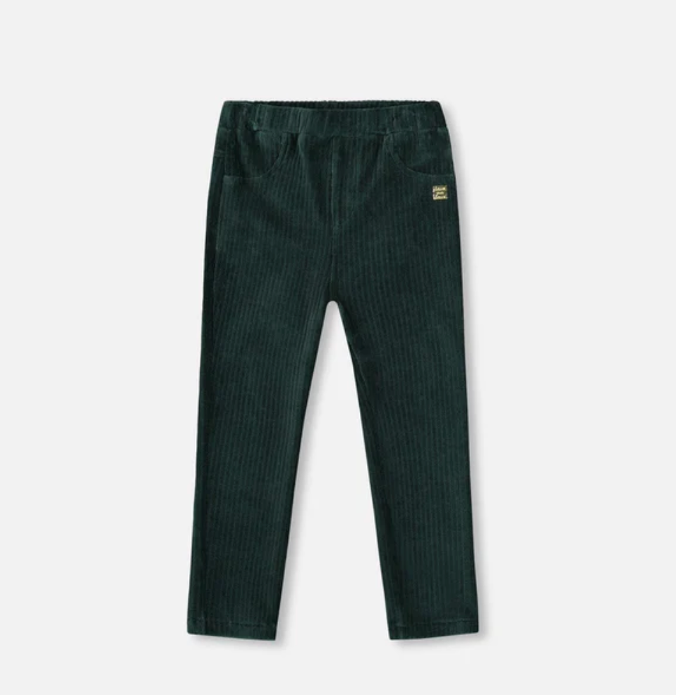 Stretch Velour Rib Treggings Dark Green