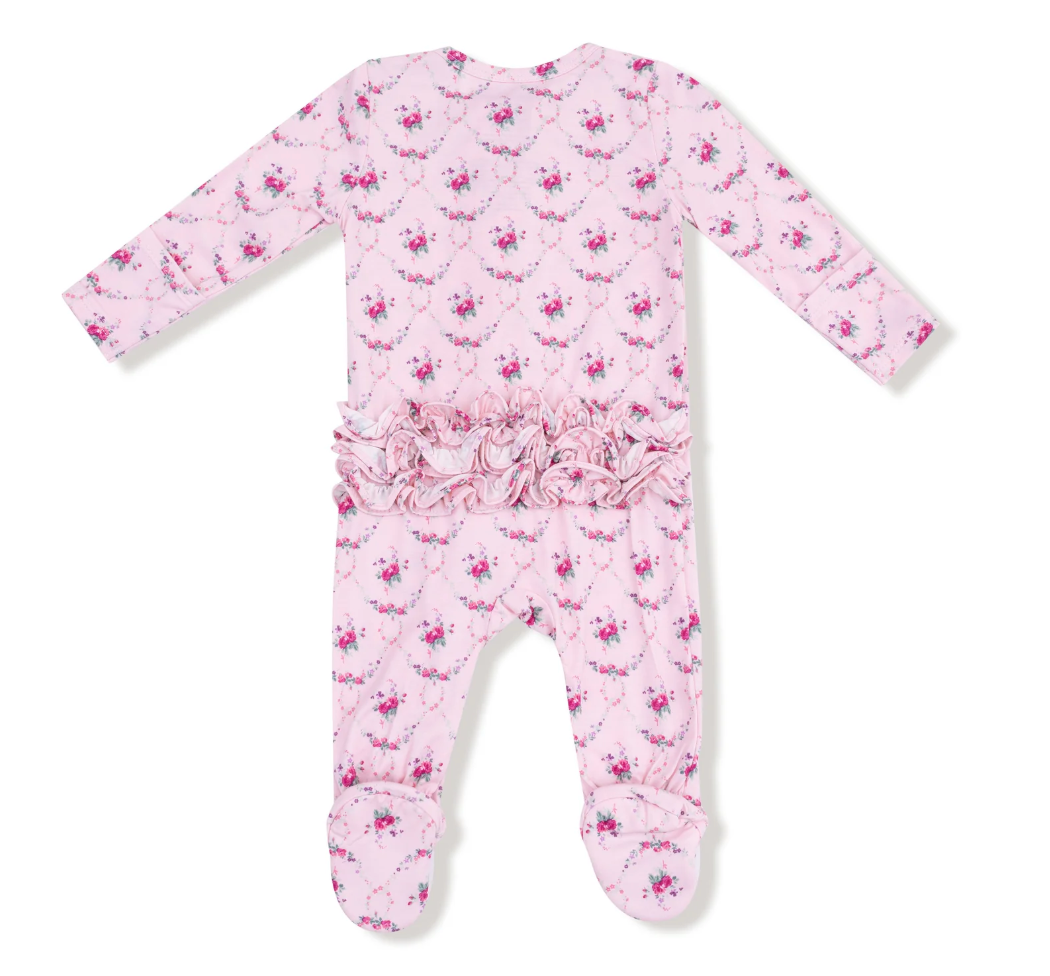 Rose Garden Trellis 2 Way Ruffle Zipper Footie