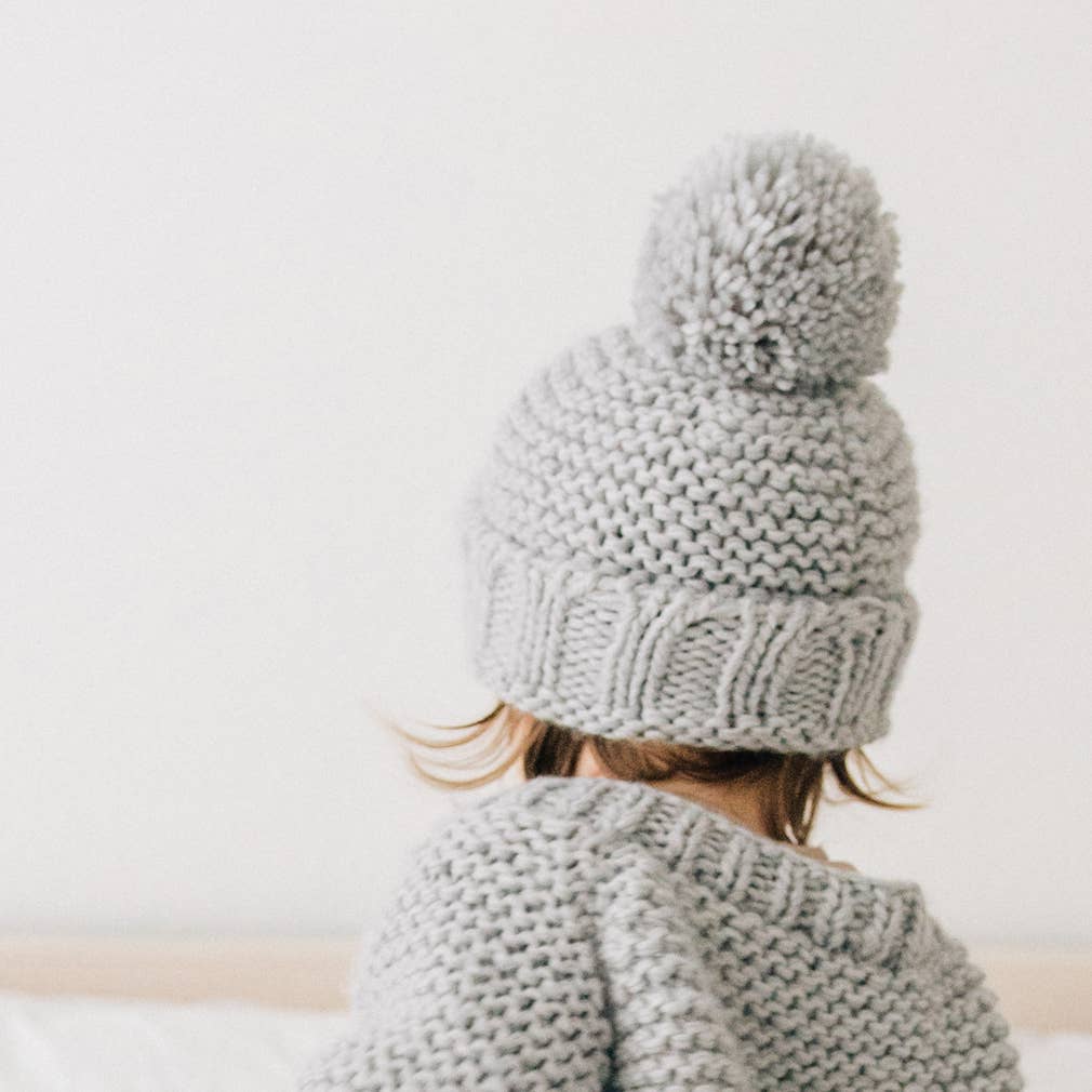 Ice Grey Garter Stitch Beanie Hat Baby & Kids