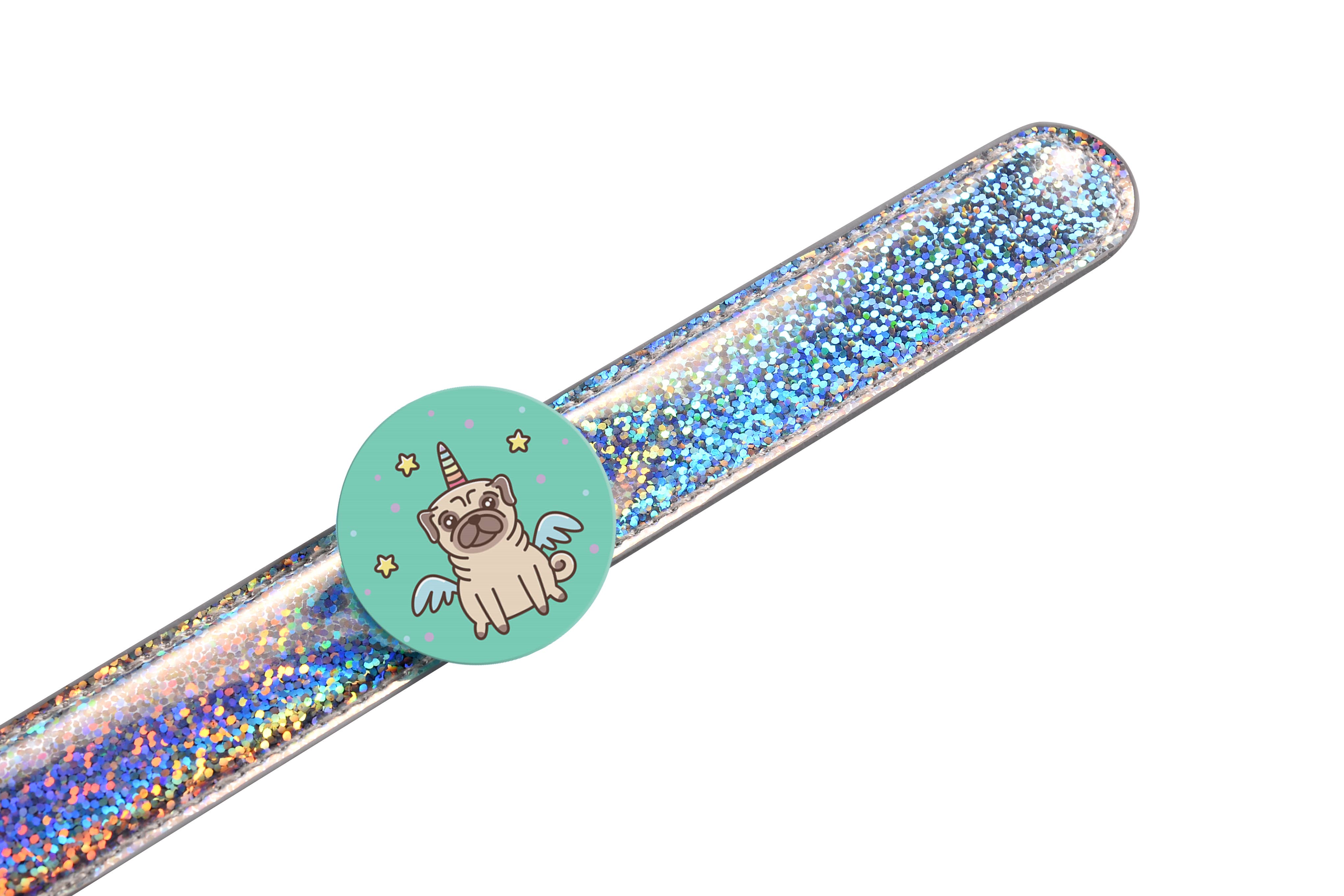 Glitter Slap Bracelet with 3D Image-Shifting Charms - 6 Pack