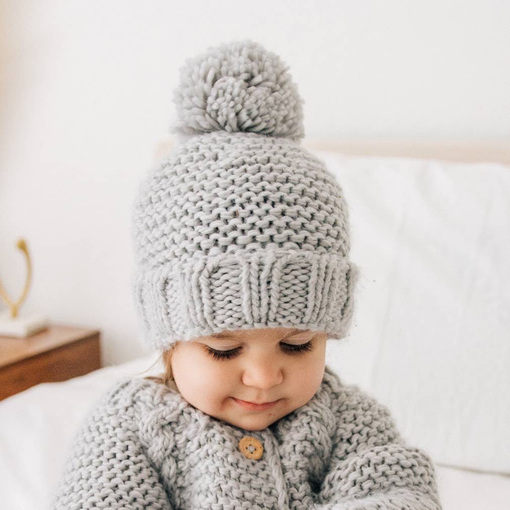 Ice Grey Garter Stitch Beanie Hat Baby & Kids