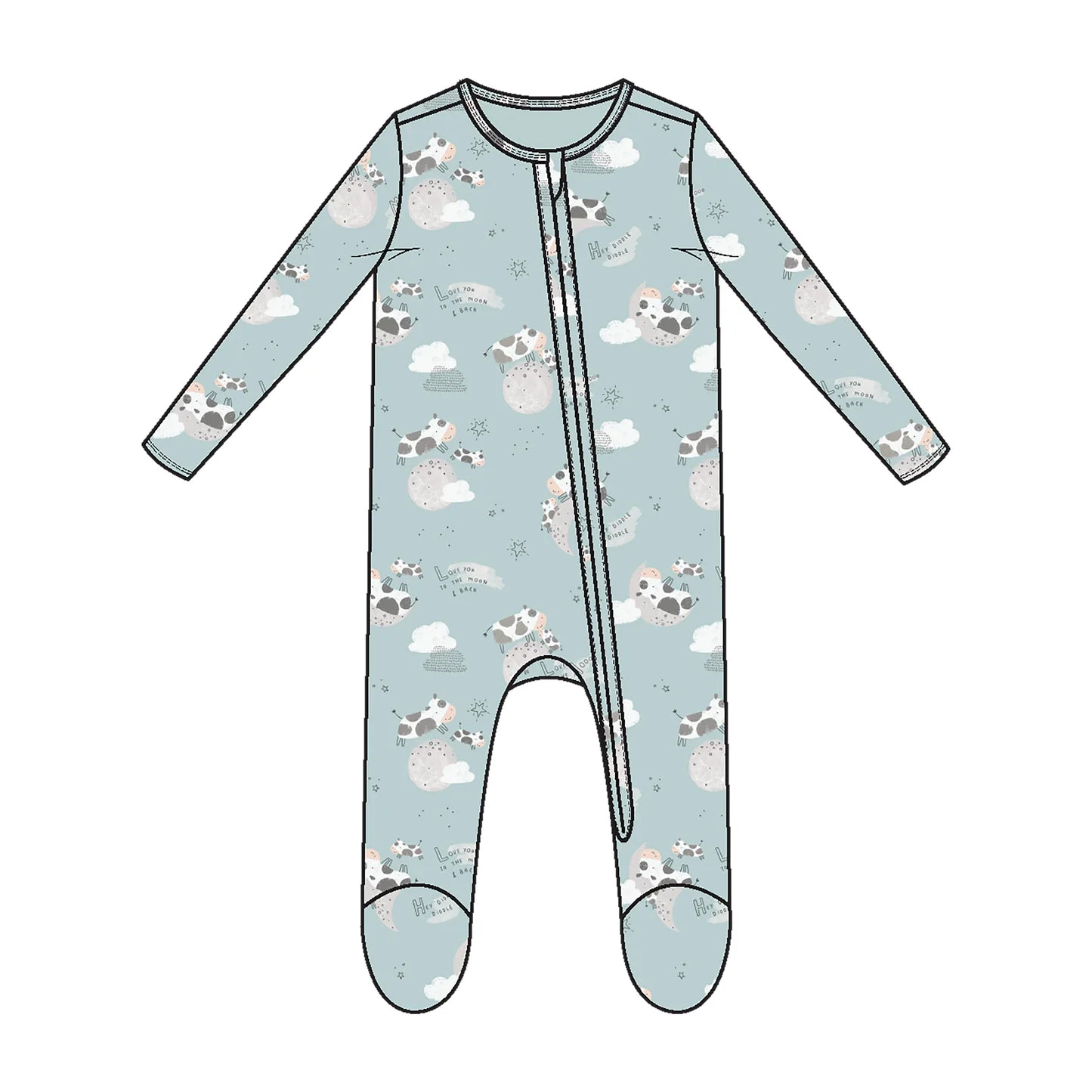 I Love You to the Moon Cows 2 Way Zipper Footie