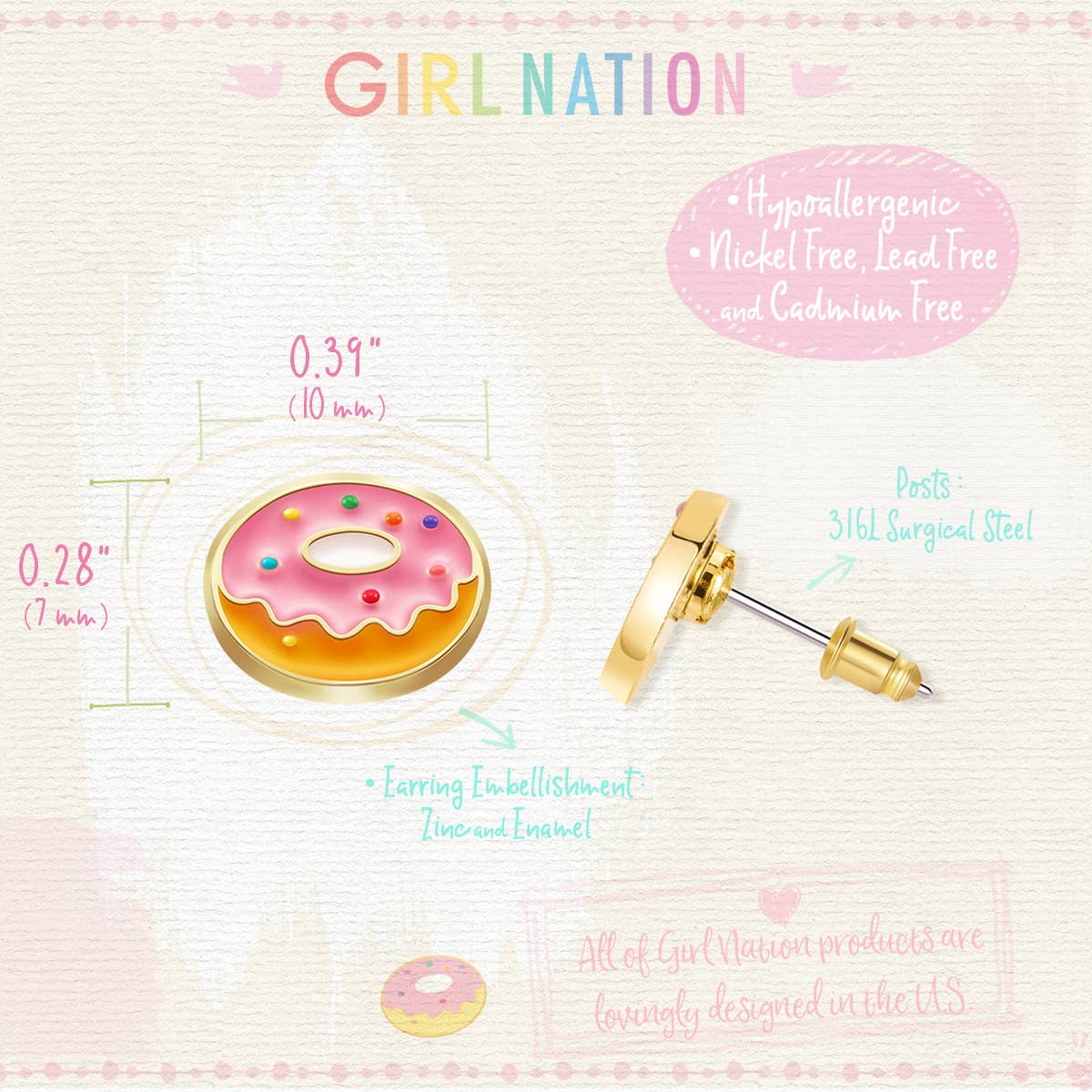 Very Berry Donut | Cutie Stud Earrings | Hypoallergenic