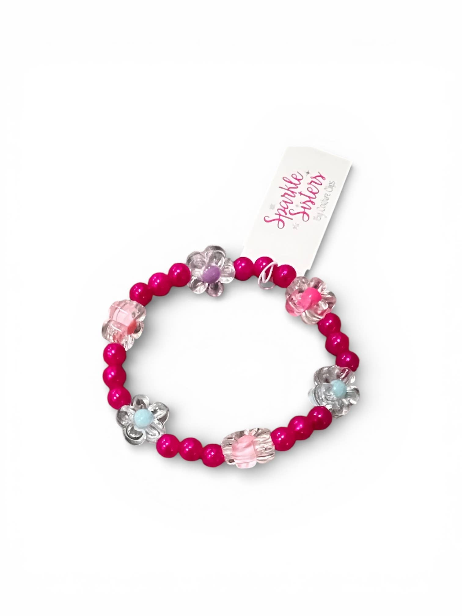 Hot Pink Beaded Flower Bracelet
