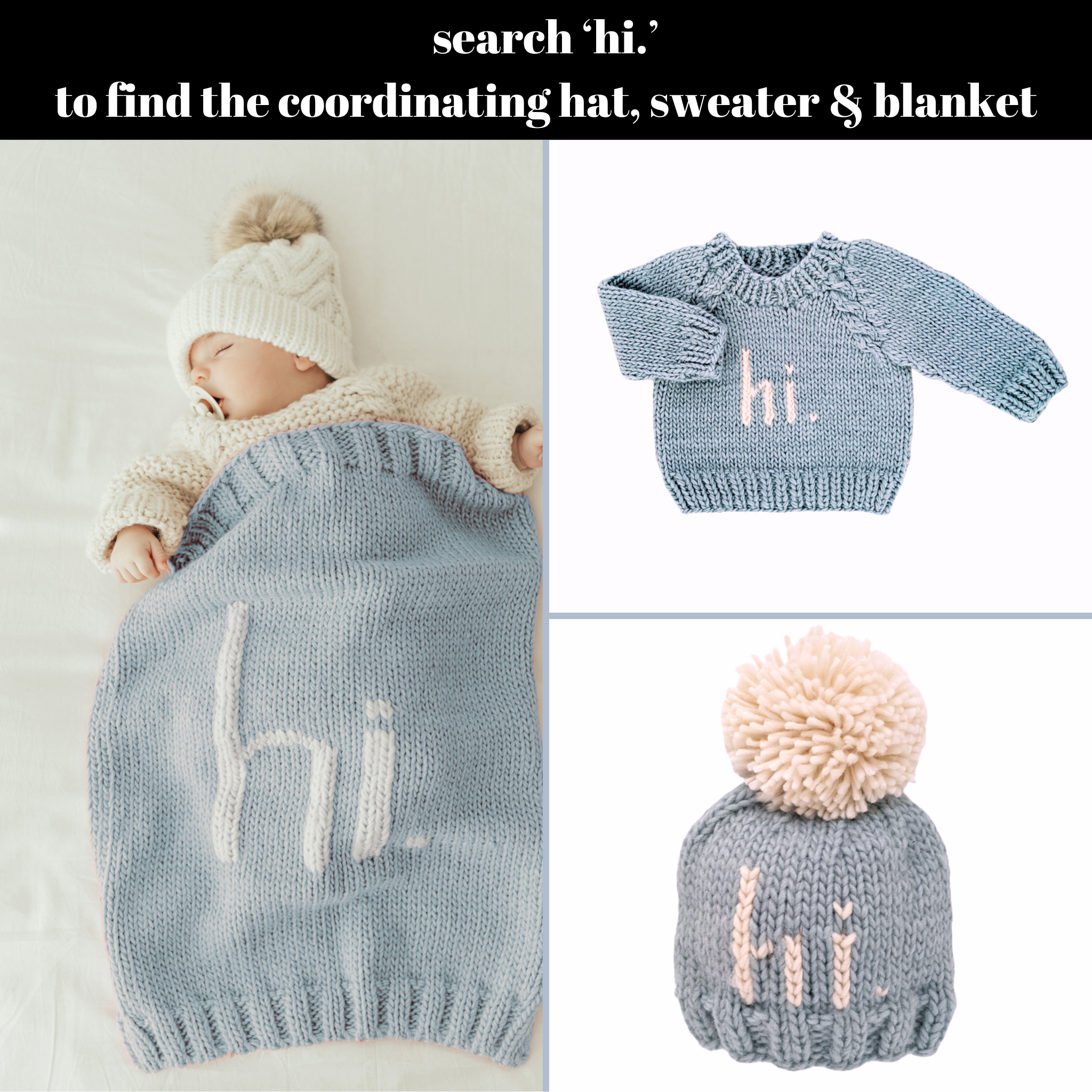 Hi. Hand Knit Baby Blanket Surf Blue