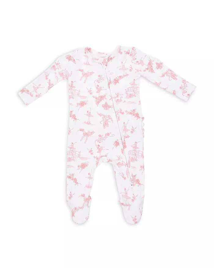 2 Way Ruffle Back Zipper Footie - Ballet Toile