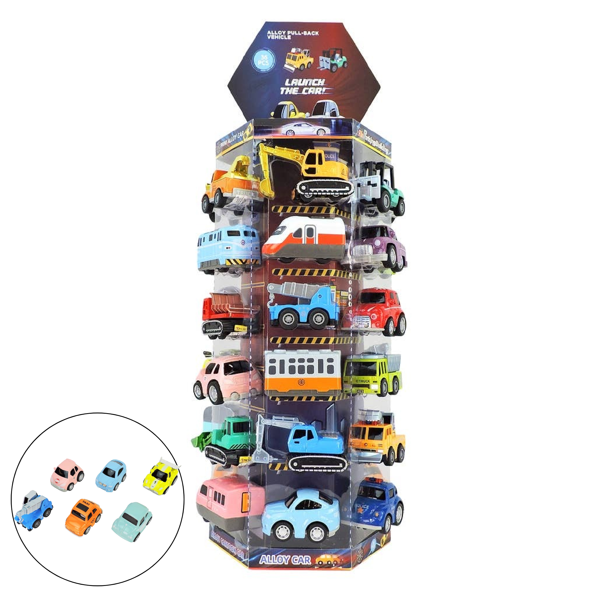 Rollin’ Large Diecast Pull-Back Vehicle Tower Display
