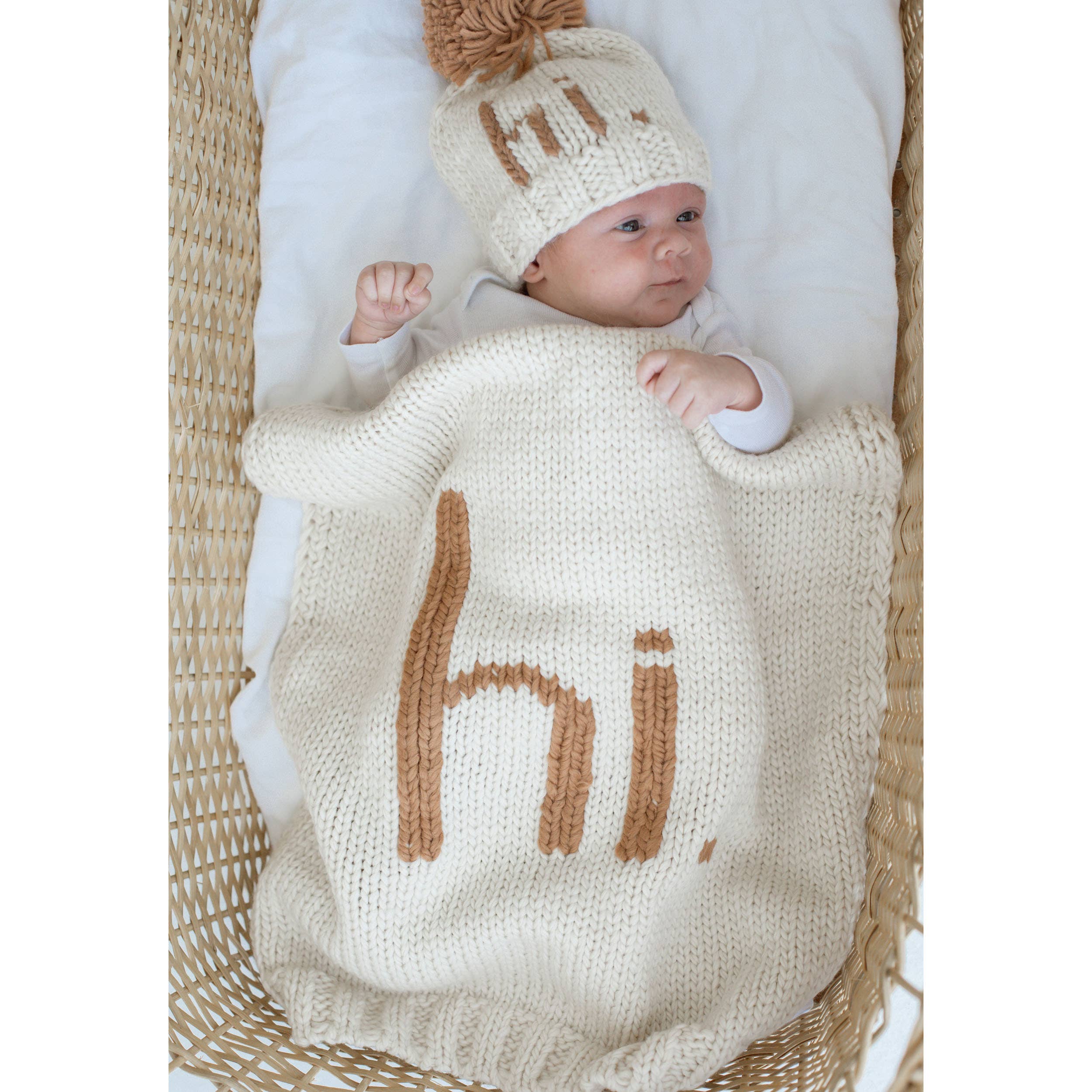 Hi. Hand Knit Baby Blanket Pecan