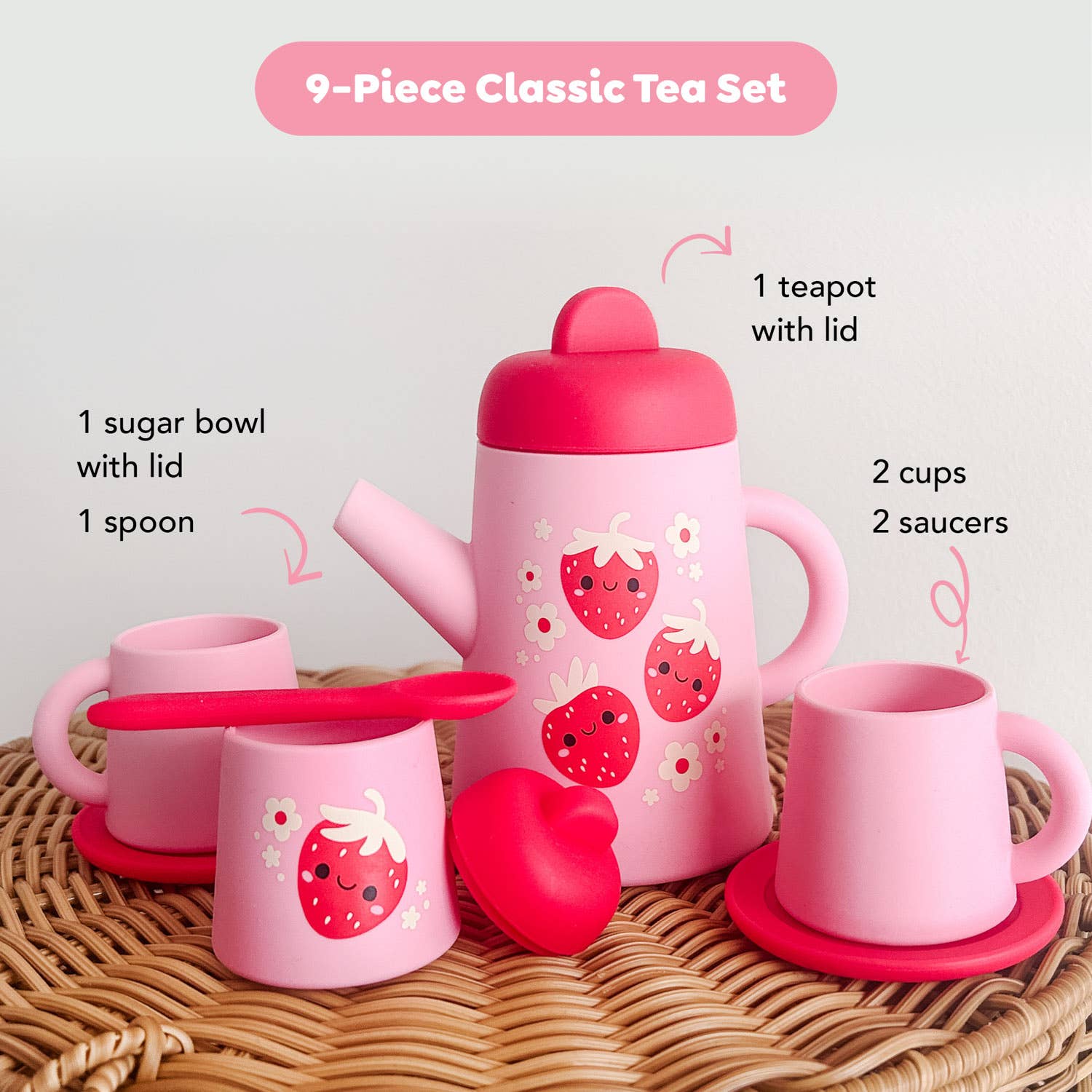 Silicone Tea Set - Strawberry Patch