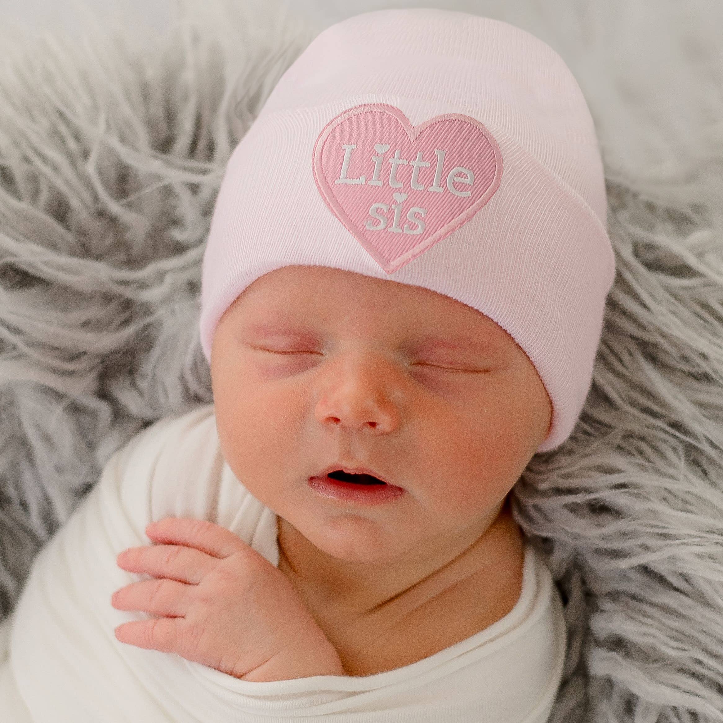 Little BRO or SIS Heart Patch White Hospital Hat