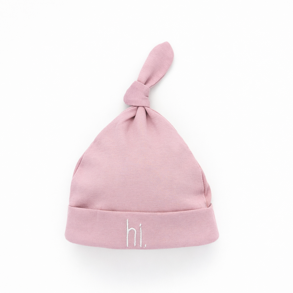 Hi. Embroidered Rosy Pink Knotted Baby Hat
