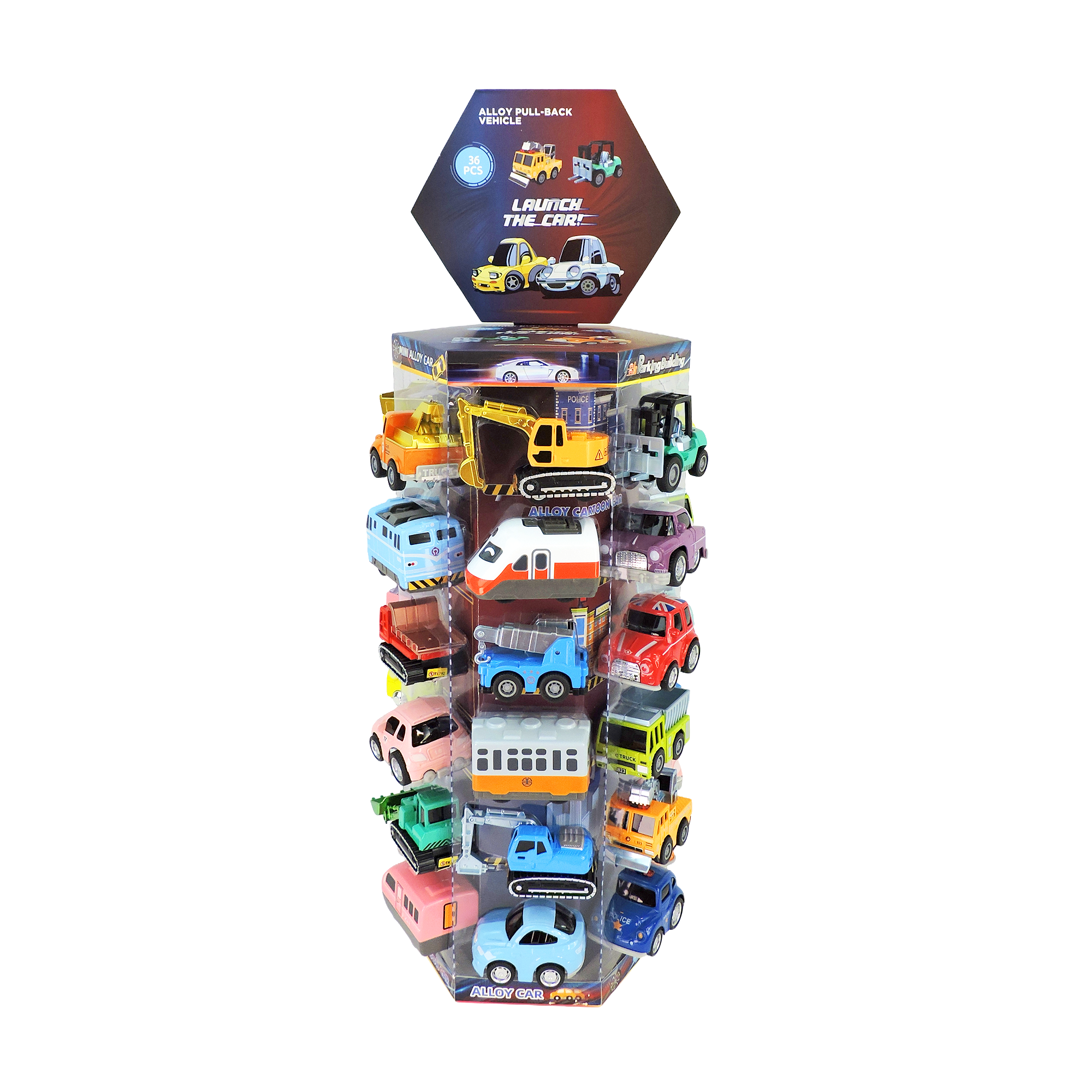 Rollin’ Large Diecast Pull-Back Vehicle Tower Display