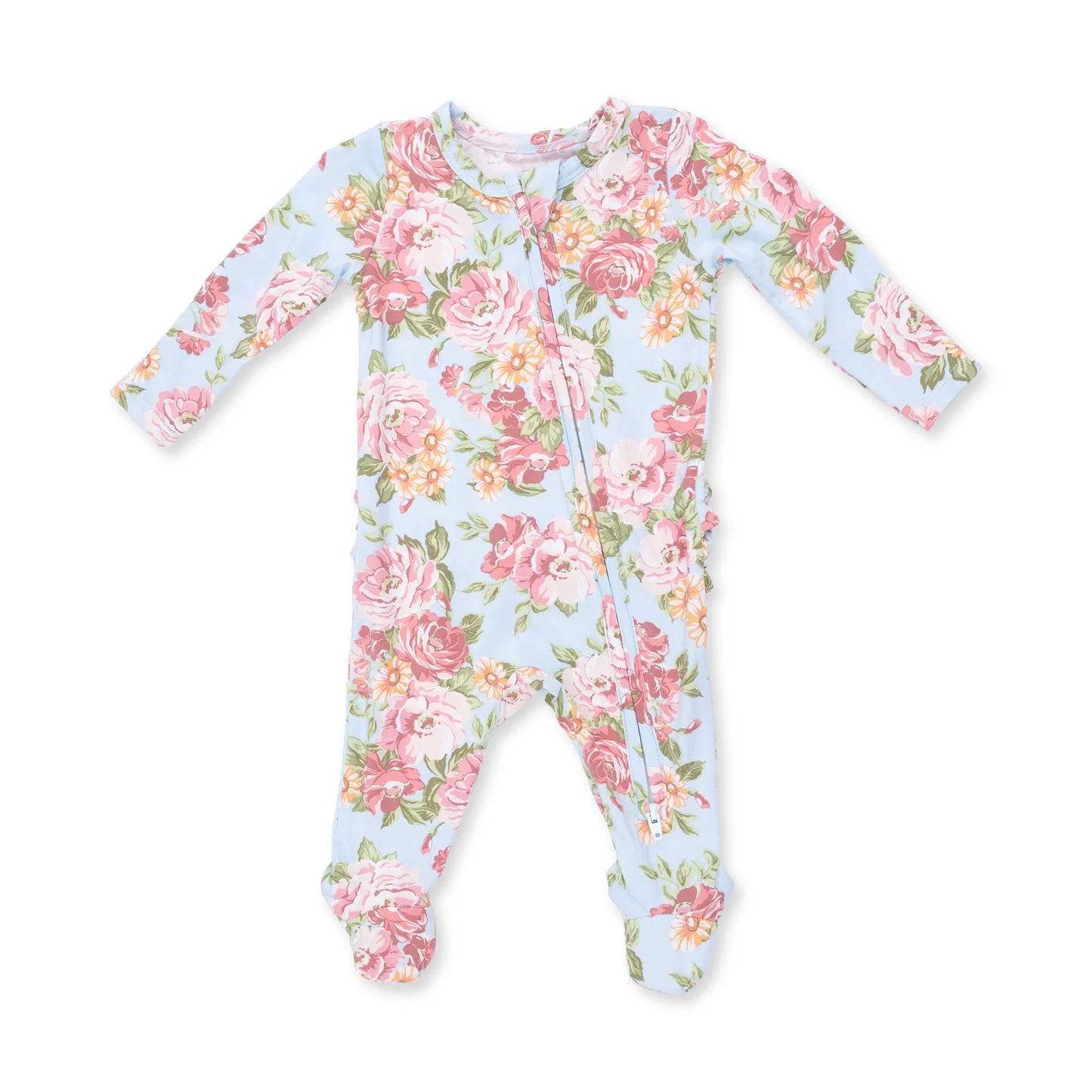2 Way Ruffle Back Zipper Footie - Angeline Floral