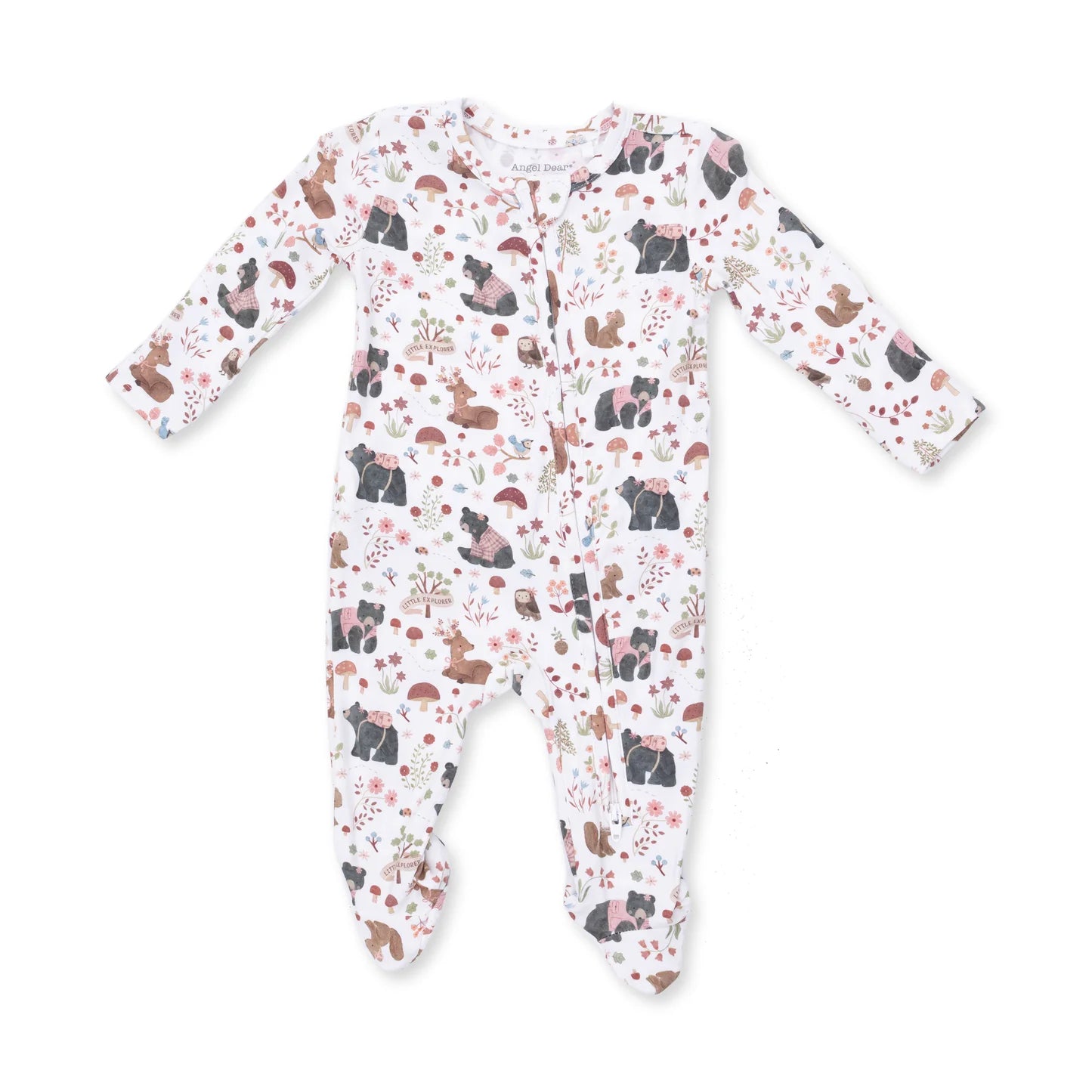 2 Way Ruffle Back Zipper Footie - Southern Woodland Animals Pink