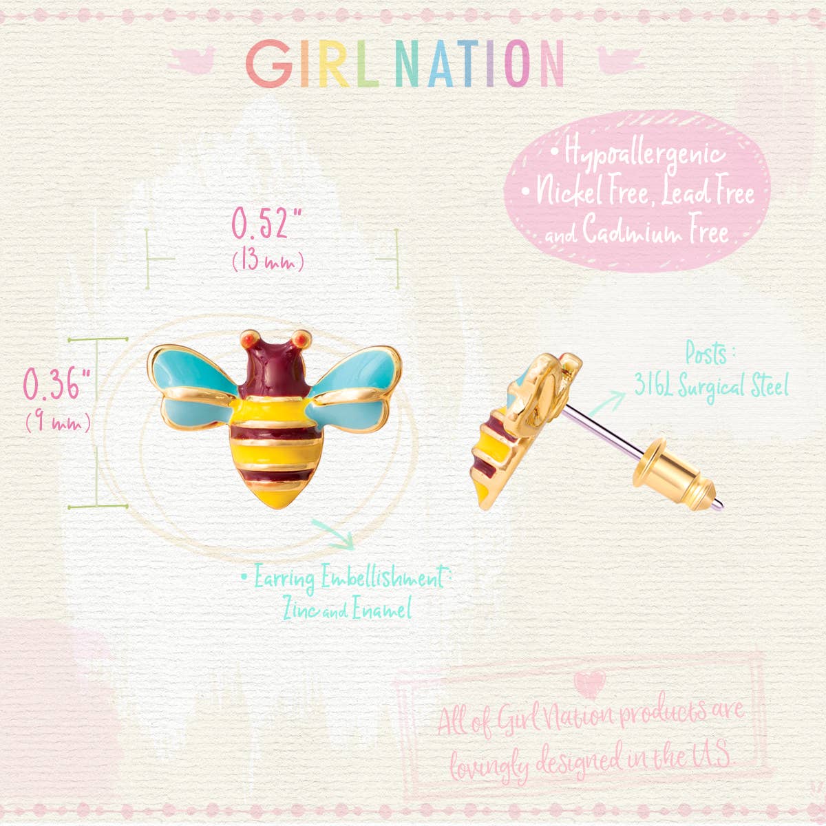 Buzzing Bee | Cutie Stud Earrings for Kids