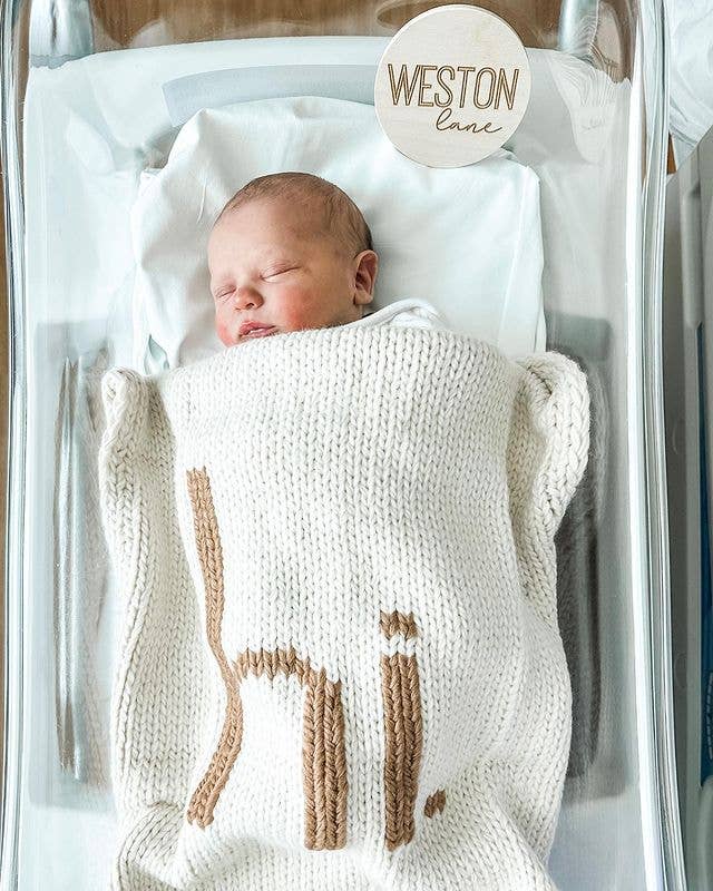 Hi. Hand Knit Baby Blanket Pecan