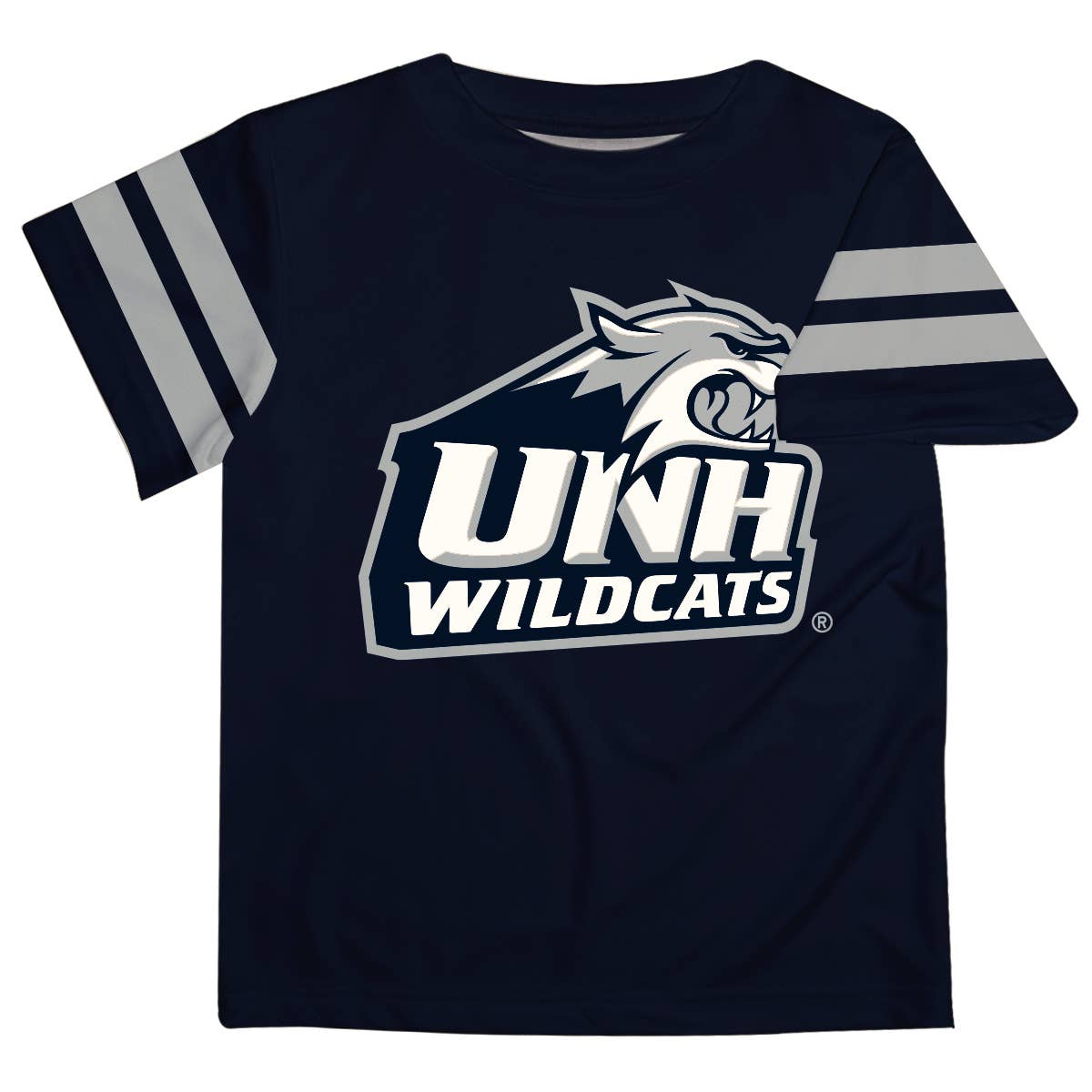 New Hampshire Wildcats UNH Navy T-shirt Stripes on Sleeves