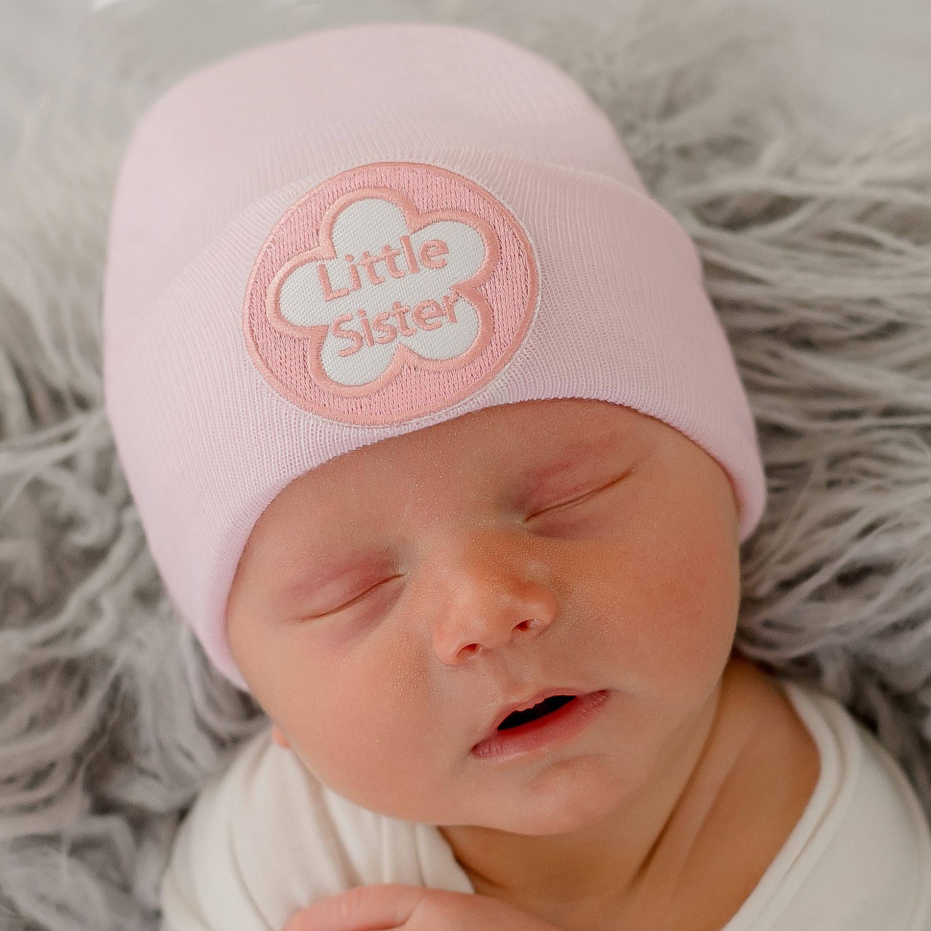 PINK LITTLE SISTER Newborn Hospital Hat Baby Girl Hat