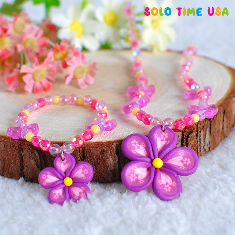 CHILDREN'S FASHION  FLOWER MATCHING BRACELET & NECKLACE