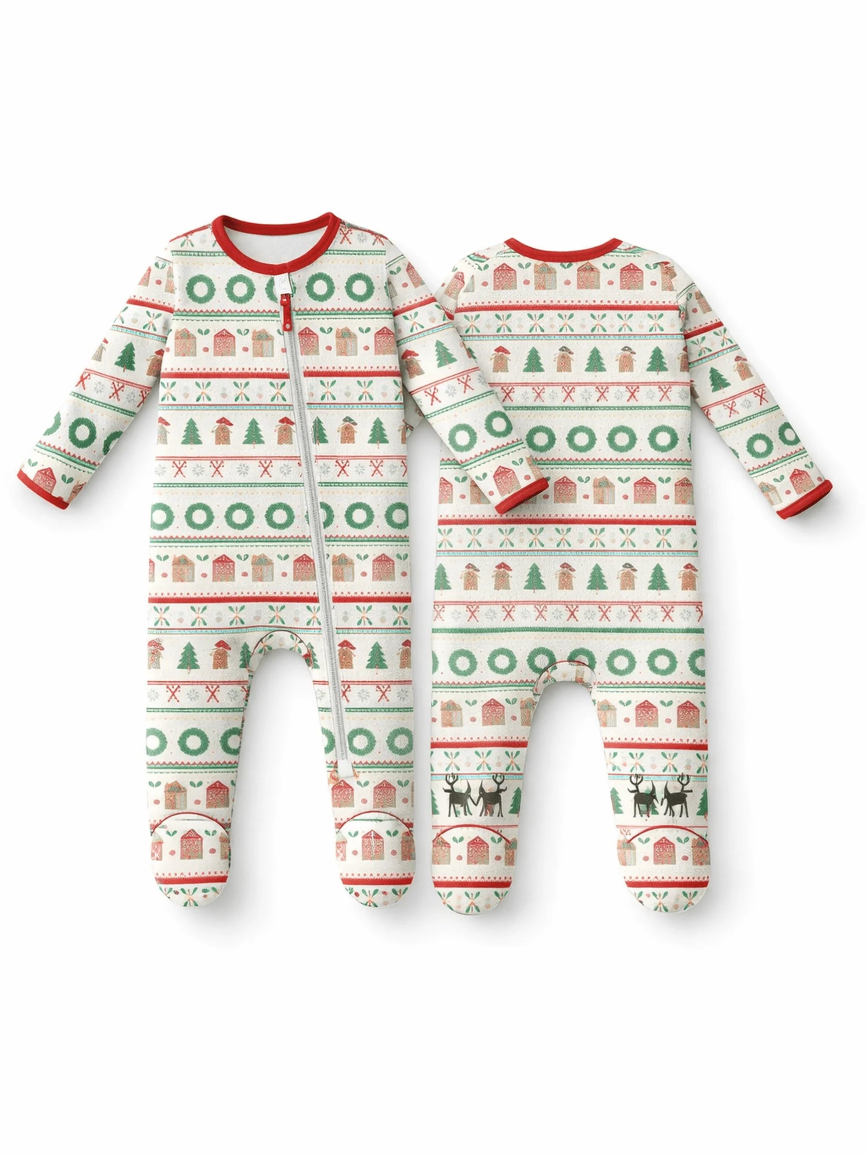 2 Way Zipper Footie - Gingerbread Fair Isle