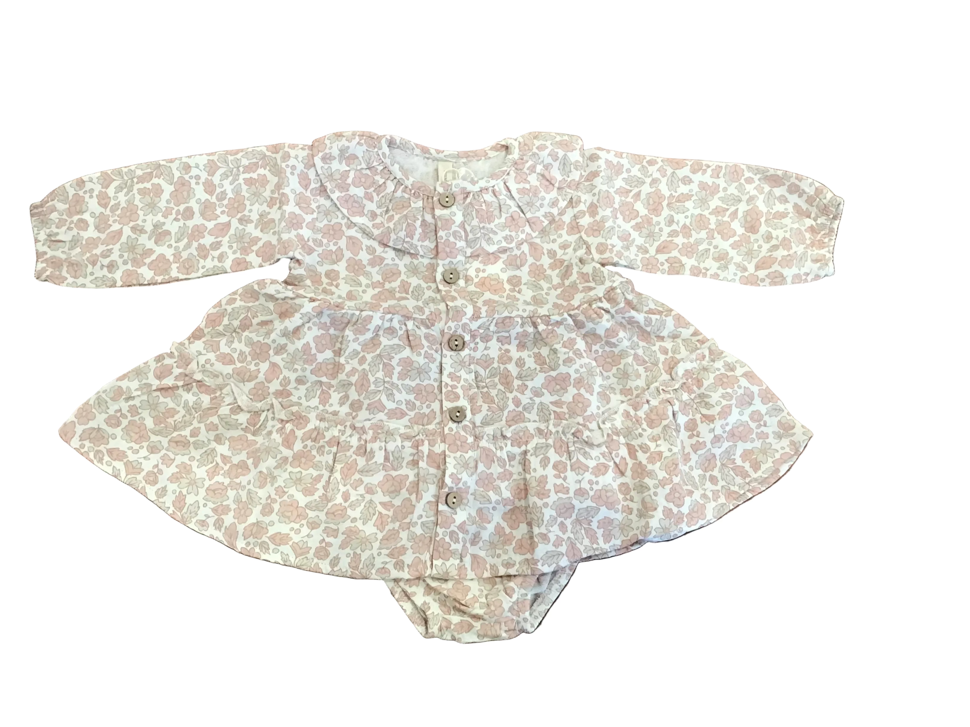 Ruffle Collar Button Dress || Pink Blossom