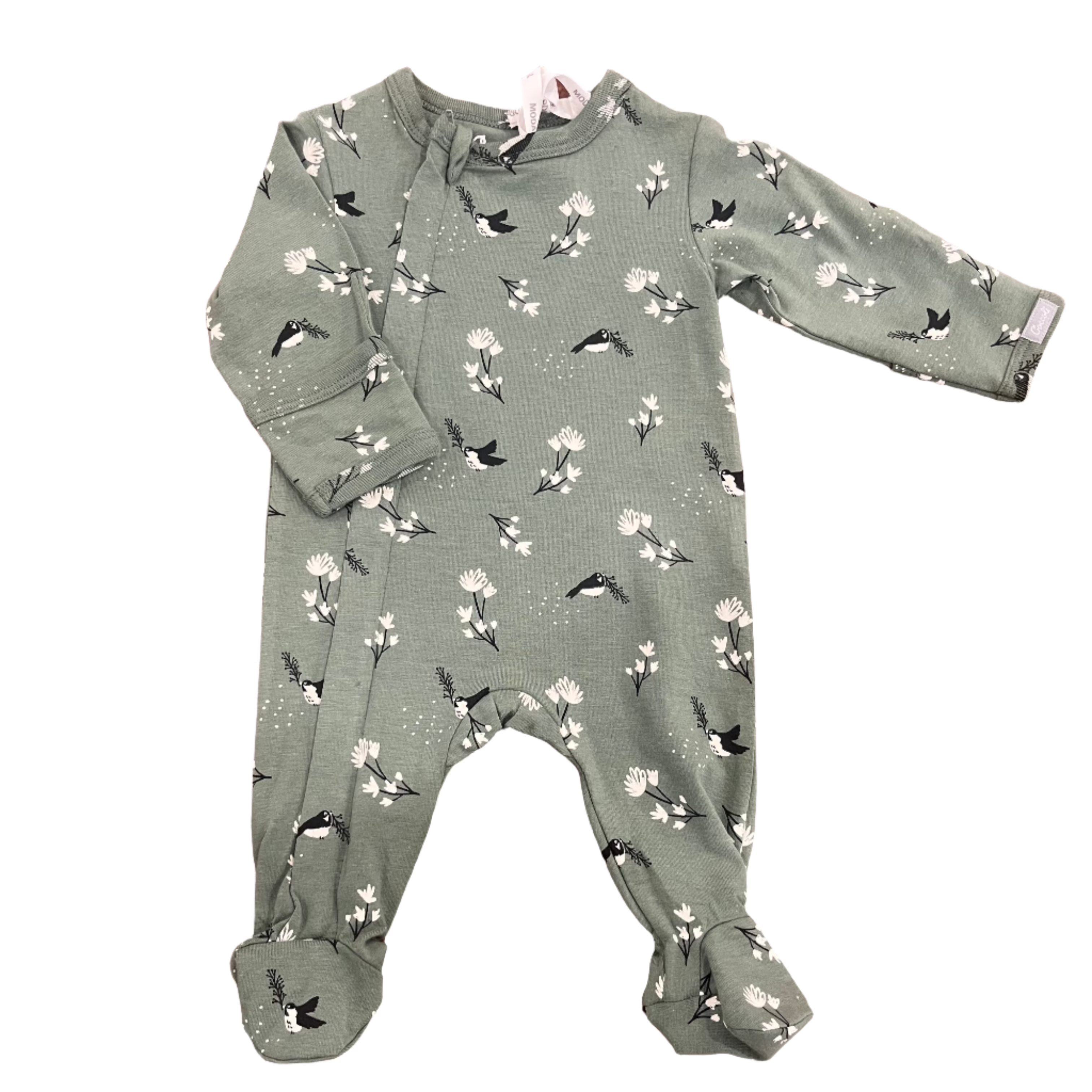 Green Floral Zip Footie