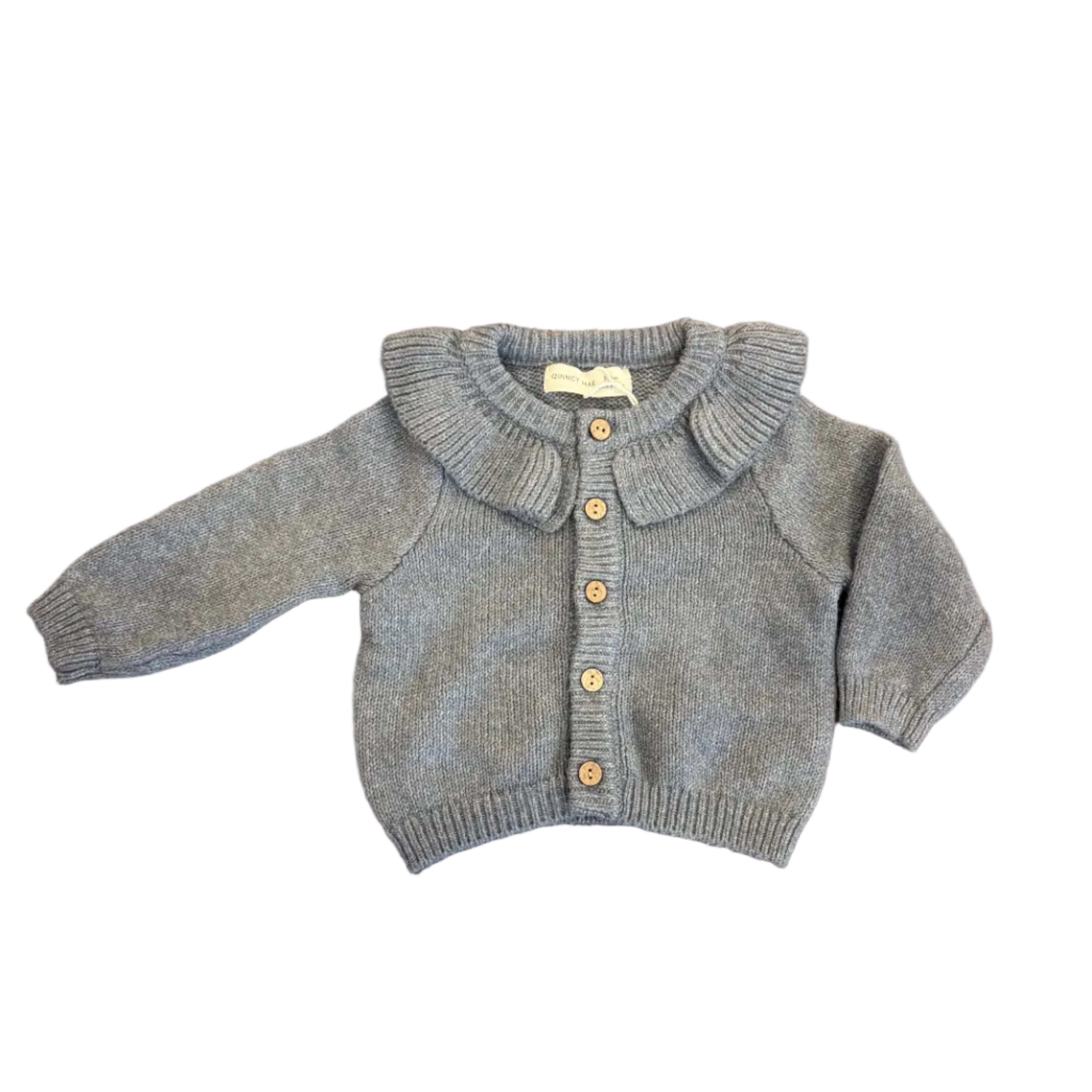 Ruffle Collar Cardigan || Heathered Slate