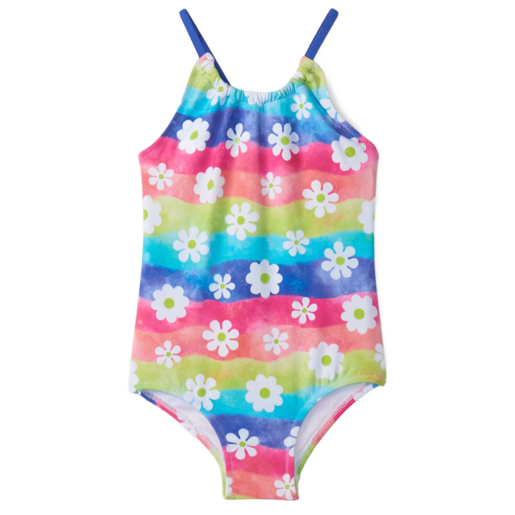 Girls Rainbow Flower Gathered Swimsuit