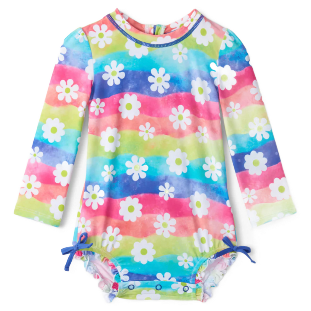 Rainbow Flowers Baby Rashguard Swimsuit