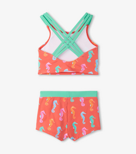 Girls Painted Seahorse Two-Piece Crop Top Bikini Set